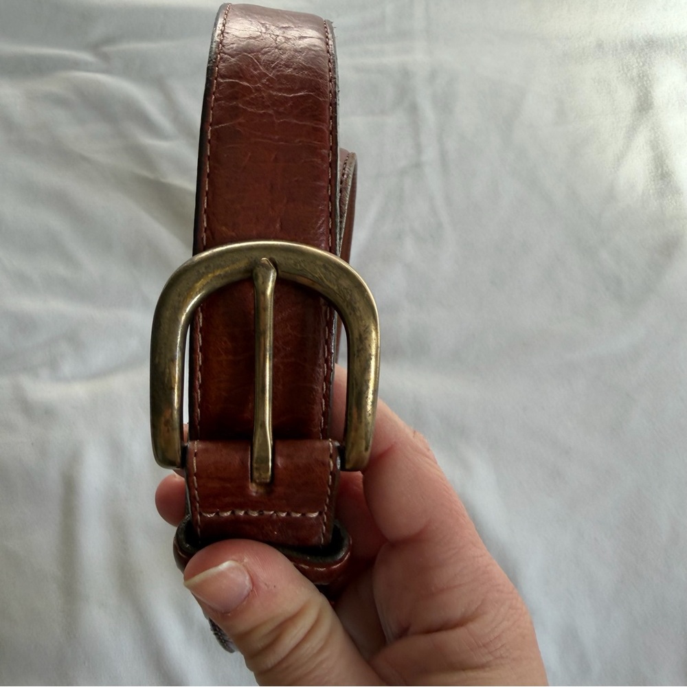 L.L. Bean Brown Full Grain Leather Brass Buckle Belt